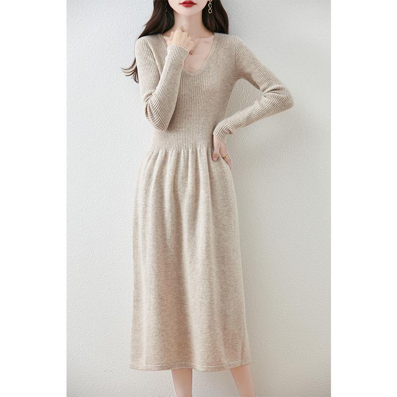 Women's Cashmere Dress Qinghe Cashmere 30% Cashmere 70% Wool Autumn and Winter Cashmere Skirt Soft and Warm