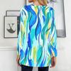 Women Plus Size Round Neck Printed Long Sleeve T Shirt Blue Brown Loose Fit Longline With Pockets