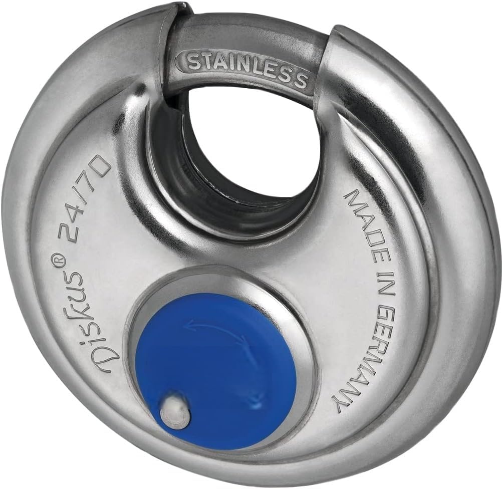 

Heavy-duty cylinder padlock Discus stainless steel shackle 24IB-70