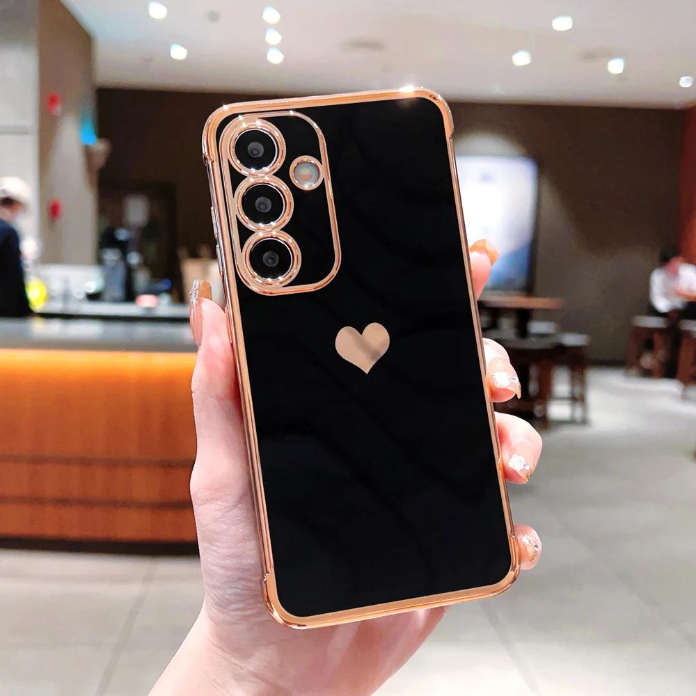 Vergulde TPU Hoesje Voor Samsung Galaxy A57 S26 S25 S24 S23 S22 Ultra Plus FE A17 A56 A36 A55 A15 A35 A16 A54 5G Liefde Hart Cover Samsung S22 Ultra