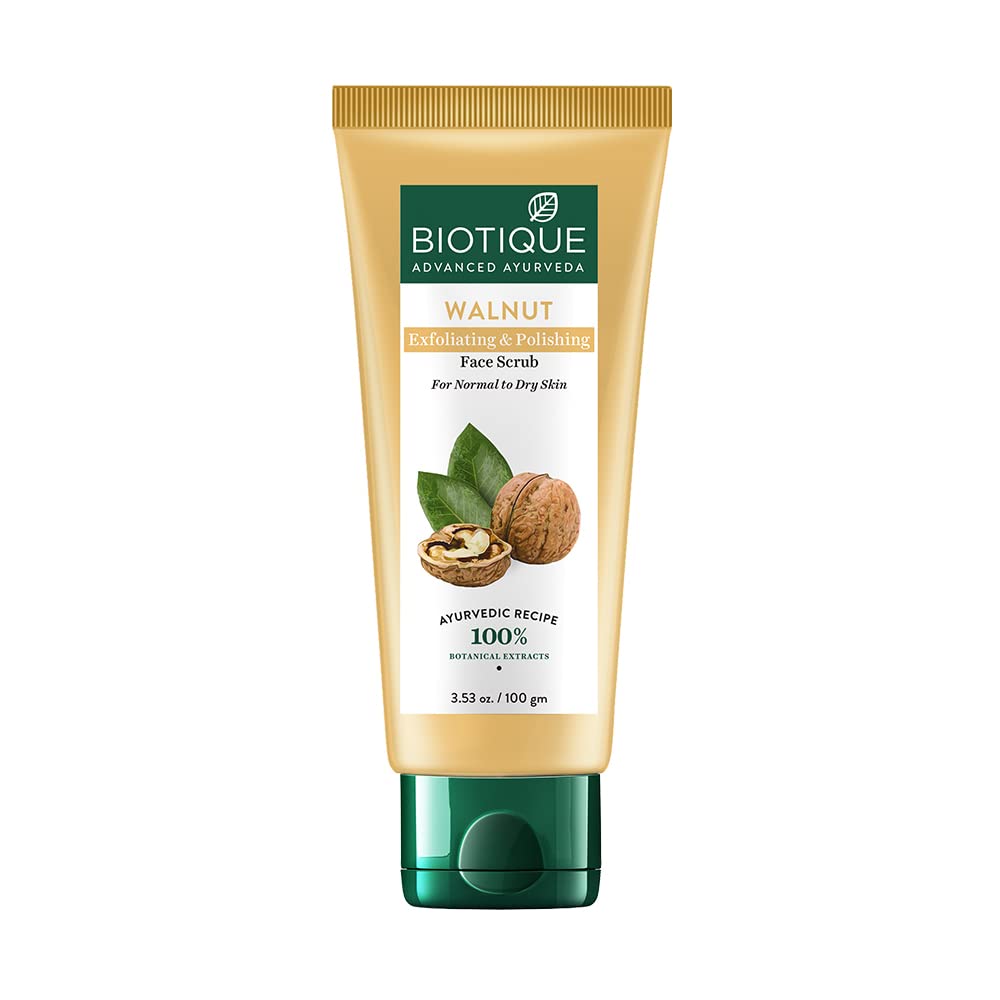 Biotique Walnut Face Scrub For Glowing Skin – 100% Natural Exfoliator For Dry Skin, 100g Organic Skincare