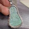 Natural A-Grade Ice Blue Jade Guanyin with 18K Gold-Inlaid 925 Silver and Pavé Rhinestones.