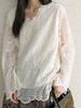 Elegant 3D Embroidered Lace V-Neck Double-Layer See-Through Top for Women