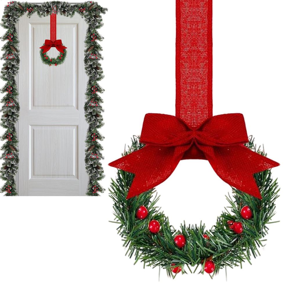 Kitchen Cabinet Wreaths Artificial Garland 5.12 Inches with Ribbon Bow Berry Mini Cabinet Wreaths for Farmhouse Porch Stairs