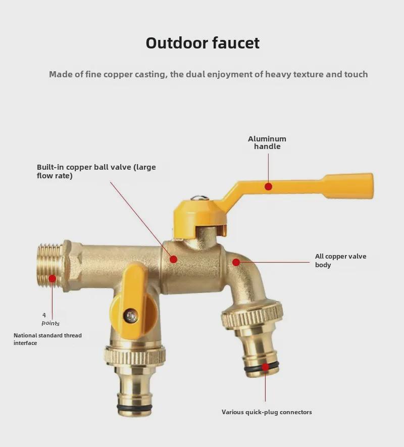 Pure Copper Outdoor Faucet for Garden/Balcony: Mop Pool Tap with Dual Outlets and Large Flow