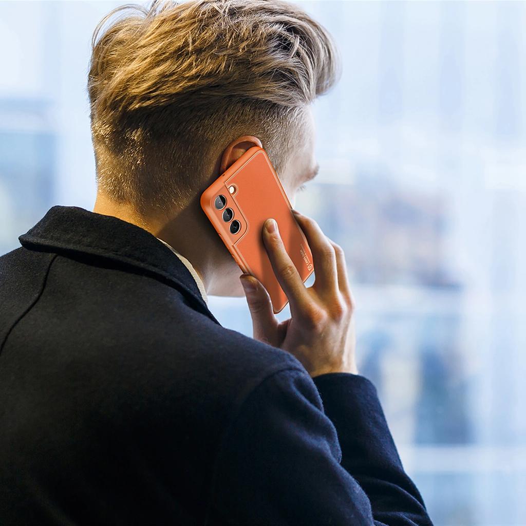 Dux Ducis Yolo Elegant Case Cover Made Of Ecological Leather For Samsung Galaxy S22+ (S22 Plus) Orange