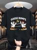 Unisex Black Crew Neck Tee Two Cartoon Geese Play Volleyball On Sand Goose Bumps Pun Funny Beach Animal Sport Soft Cotton Tops