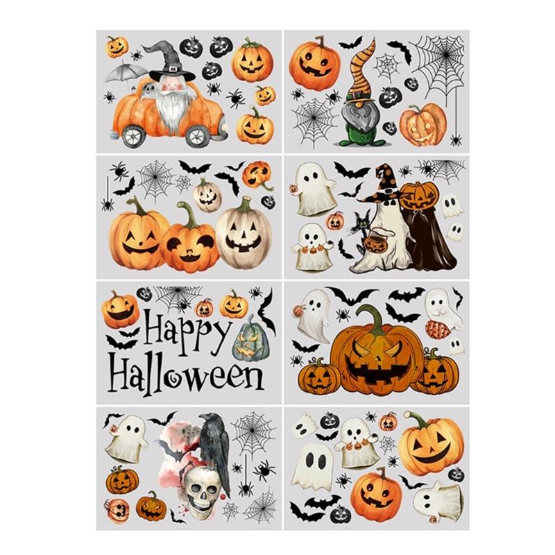 

Reusable Halloween Window Stickers Ghostly Evil Pumpkins Bat Gnomes Designs Glass Decal Set for Horror Home Decoration 1