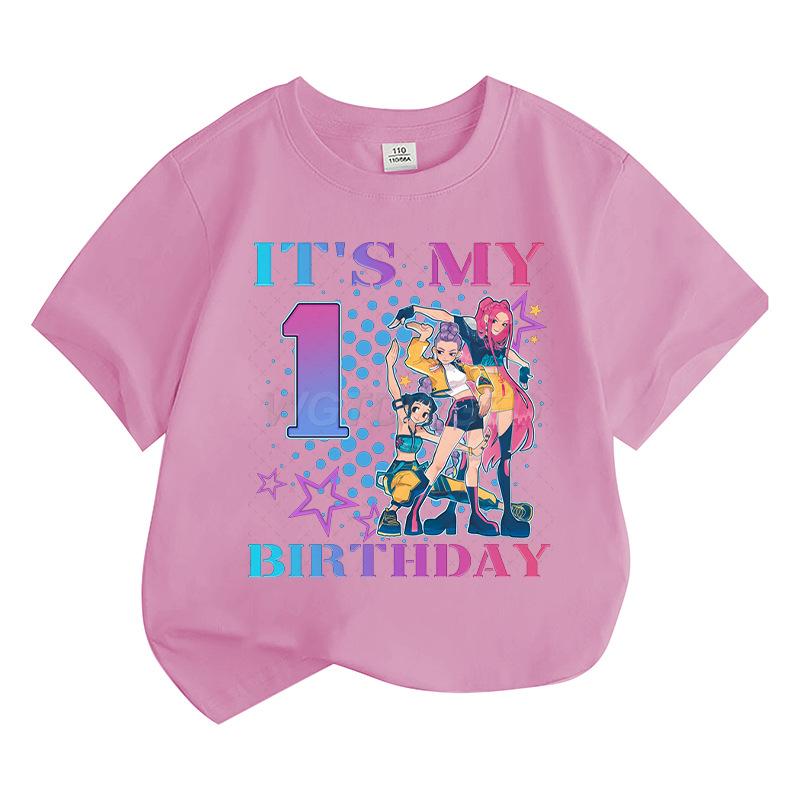 Boys' and Girls' Fashionable Birthday Themed Printed Round-Neck Short-Sleeve T-Shirts Summer Children's Loose-Fit Casual Tops