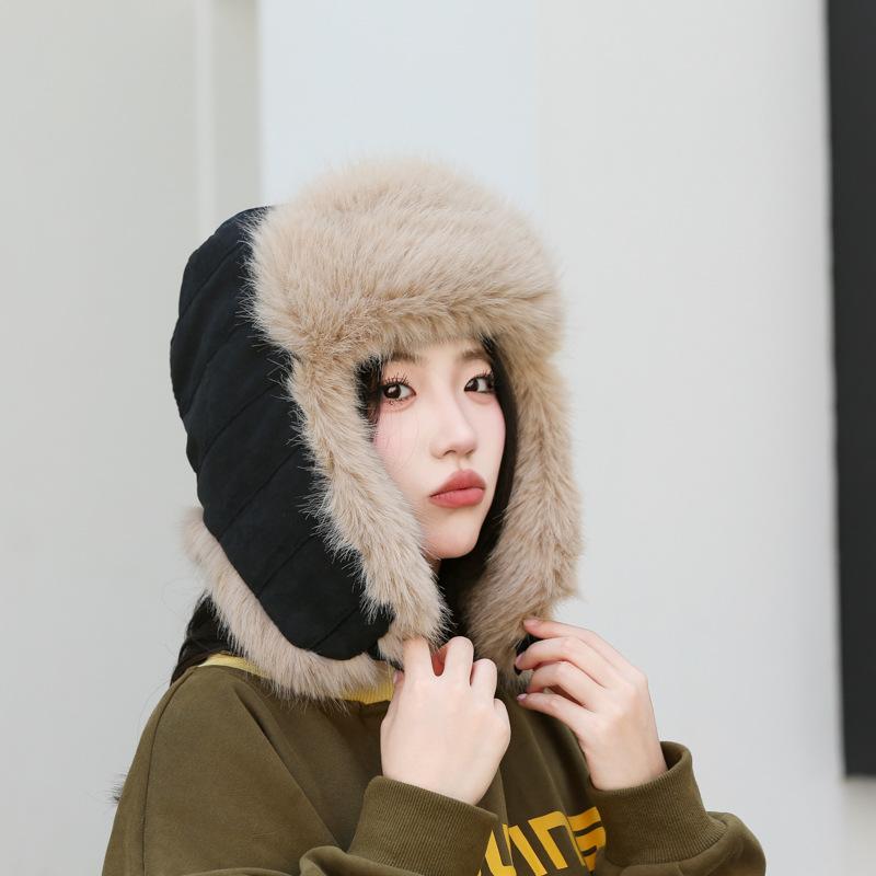 Autumn and Winter Warm Ear Protection Cap, Fleece Thickened Women's Plush Windproof and Cold-proof Hat, Outdoor Cotton Hat