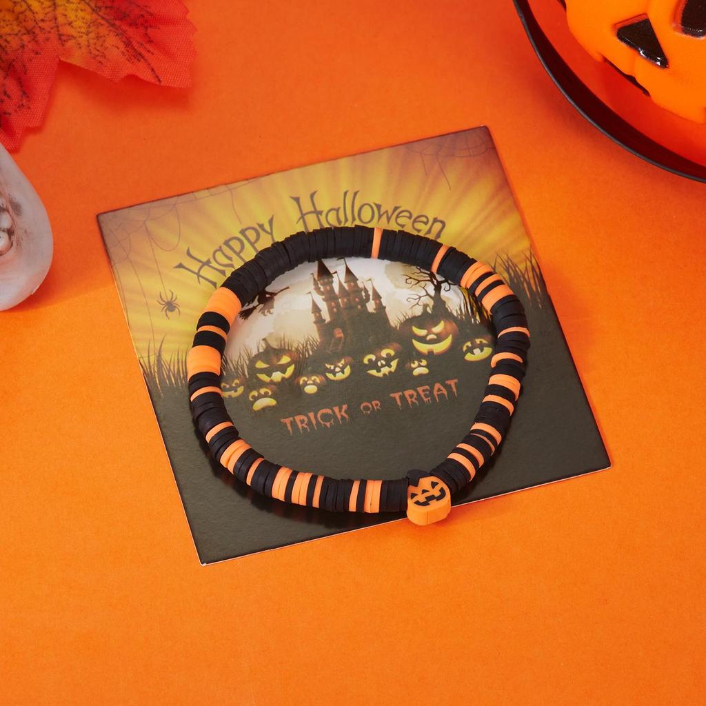 Halloween Skeleton Ghost Pumpkin Pattern Bracelet Ladies Soft Clay Pottery Beaded Bracelet Party Halloween Jewelry Gift