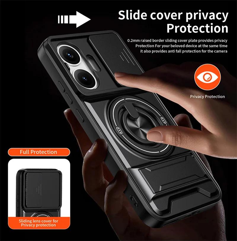 Für Xiao Poco F7 5G Hülle Rüstung Schiebbarer Kameraobjektivschutz Funda Für Poko Little F7 F 7 PocoF7 5G Magnetischer Ringständer Halter Abdeckung