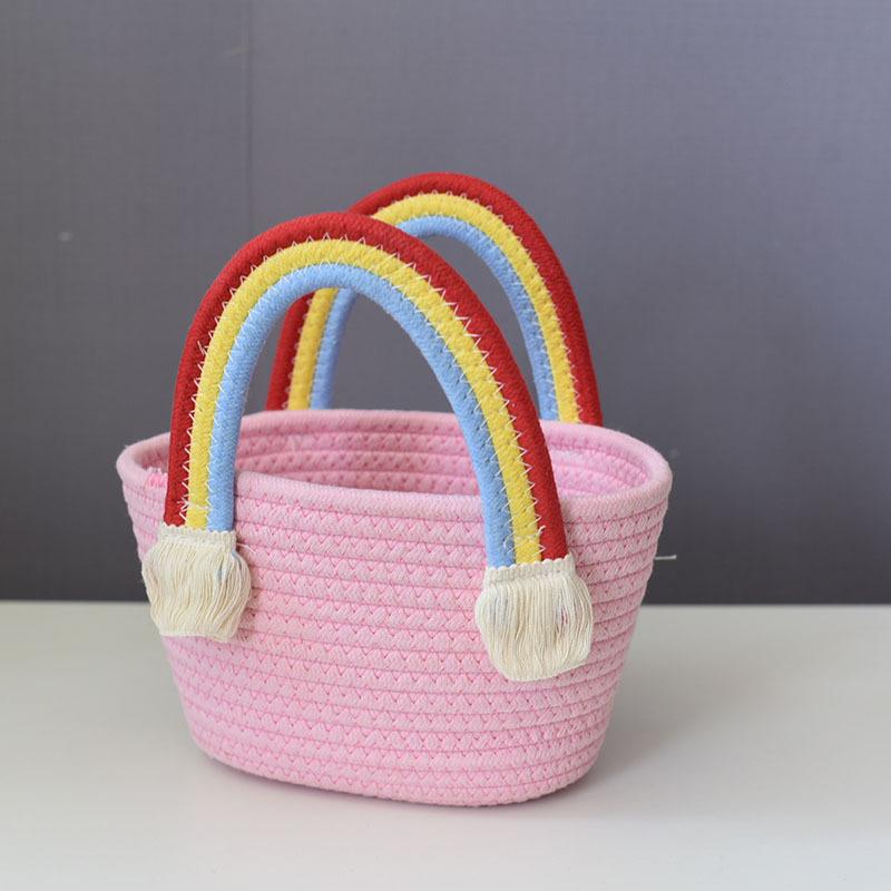 

Rainbow Cloud Baby Basket: Woven Cotton Rope Handbag & Birthday Souvenir Small [Top Length 26/Bottom Length 15*Width 6]
