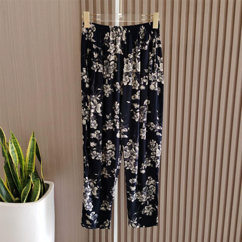 

Summer New Arrival Middle-Aged and Elderly Silk Cotton Women s Pants Cotton Tapered Pants Pencil Pants Ethnic Style Breathable Comfortable Pants Loose Dark blue All yards