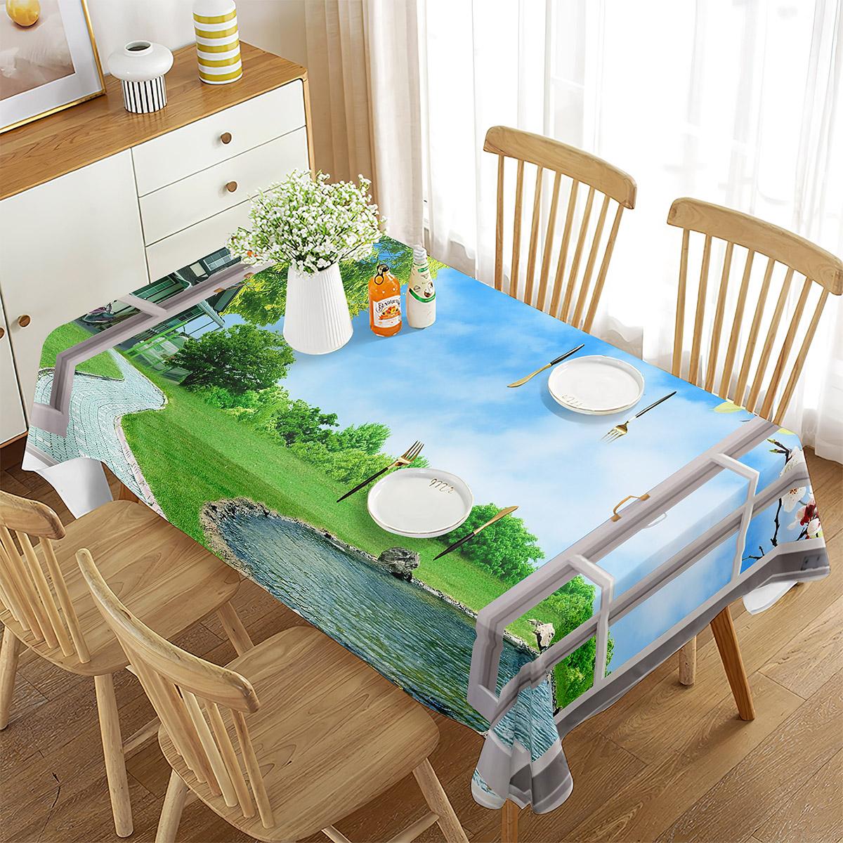 

Scenery Outside The Window Tablecloth Beautiful Landscape Rectangular Table Cover for Coffee Table Dining Room Kitchen Decor EU Single(135*200cm)3pcs