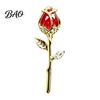 Shiny Lapel Pin Red Rose Bud Brooch Pin, Retro Rhinestone Floral Men Women Jewelry Accessories for Suit Dress Coat Scarf Luxury