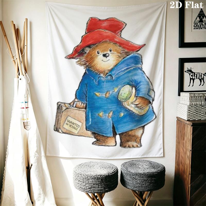 Paddington Bear Wall Tapestry Aesthetic Wall Hanging Printed Fabric Blanket Decorative Tapestries for Bedroom Living Room Home Decor
