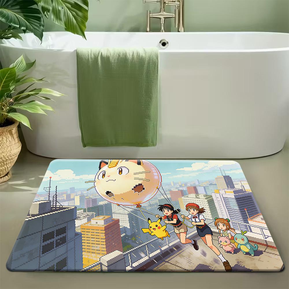 Pikachu with Lightning and Industrial Machine Print Non-Slip Doormat Soft Floor Mat 40x60cm