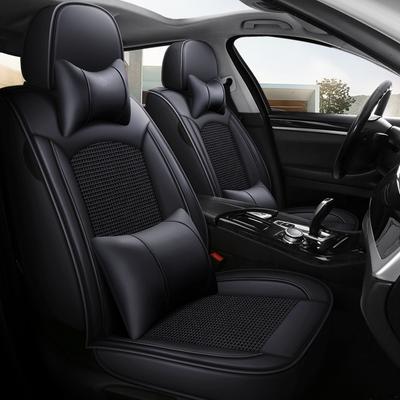 Fundas para Asientos de Coche de 5 Plazas + Almohada para Reposacabezas, Cuero PU Curvado, Lujo Ligero, Cómodas, Transpirables, Cojines para Asientos de Coche Simples y Elegantes