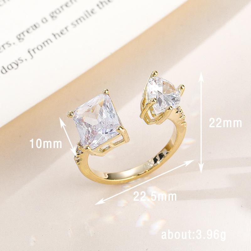 Personalized Geometric Open Ring Women S Copper Micro Inlaid Color Zircon Niche Simple Fashion Ring opening adjustable