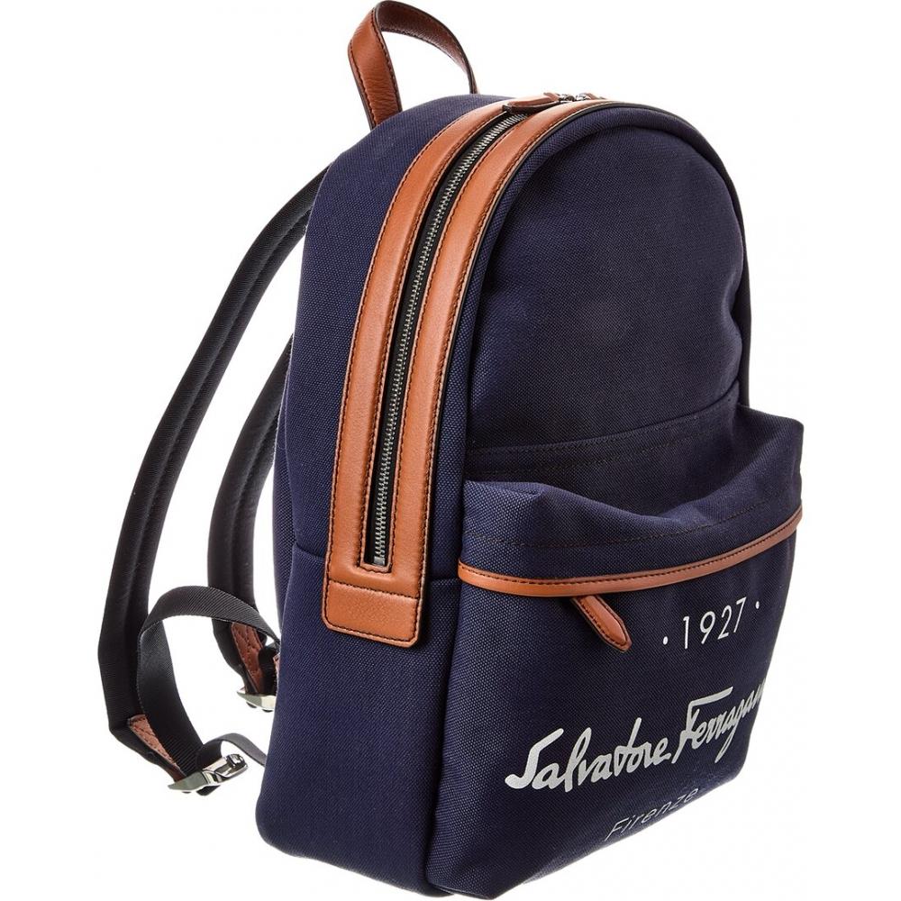 Salvatore Ferragamo Ferragamo Canvas   Leather Backpack Blue
