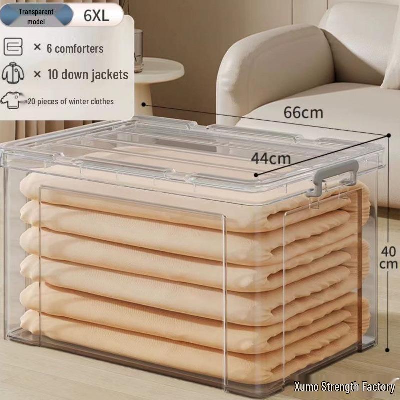 Large Capacity Transparent Plastic Storage Box for Clothes & Snacks - Orange