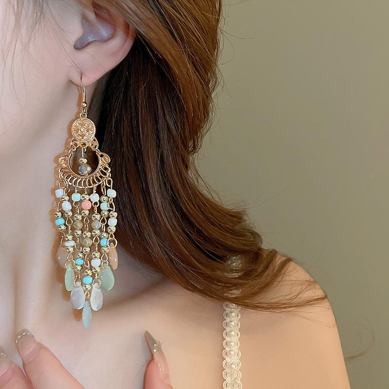 Phoenix Crescent Tassel Earrings: Ethnic Retro Design, Light Luxury, Women's Summer Jewelry