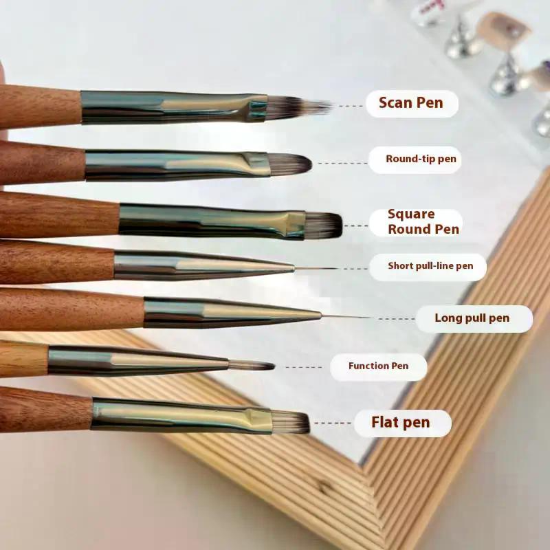 1/7Pcs Walnut Nail Art Brushes Contains Various Sizes Of Exquisitely Painted Nail Drawing Line Pen For Salons