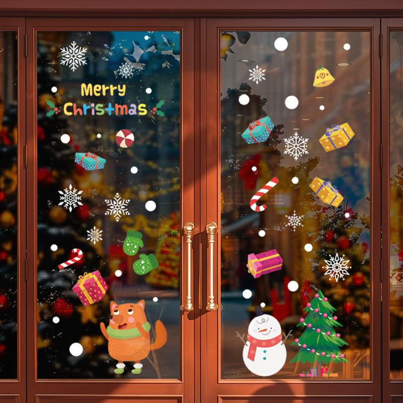 Santa Claus Tree Electrostatic Stickers Shop Window Decorations Reindeer Fox Atmosphere Glass Door Stickers
