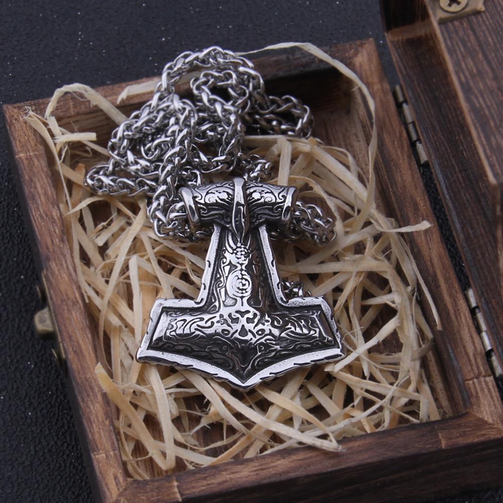 Stainless Steel Thor Hammer Mjolnir Necklace Viking Raven Pendant Mens Gift Jewelry Clearance