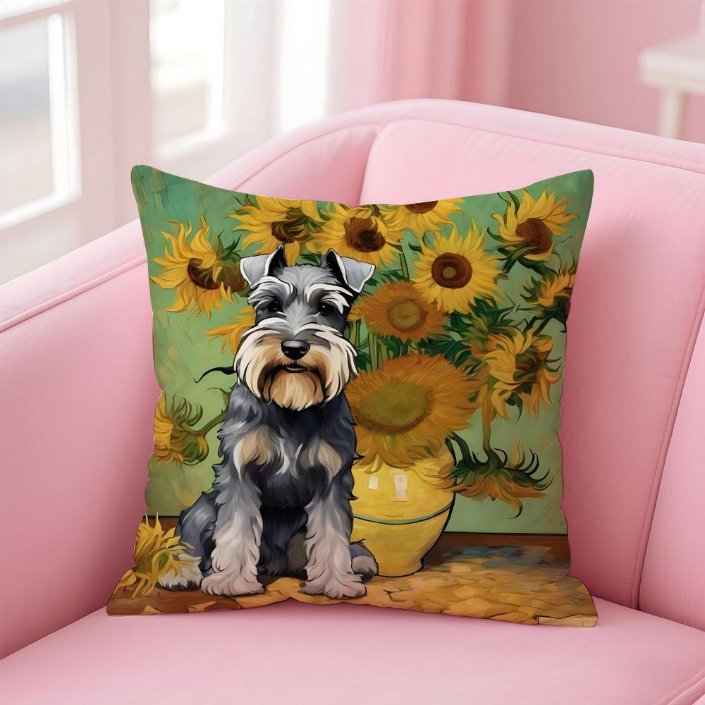 CUTE Miniature Schnauzeres Cushion Cover Pillowcase Short Plush Invisible Zipper Room Sofa Cushion Cover