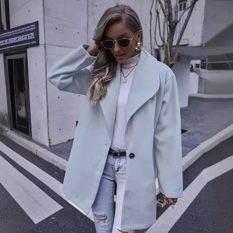 Fashion Women Woolen Coat Long Lapel Winter Autumn Coat S синий