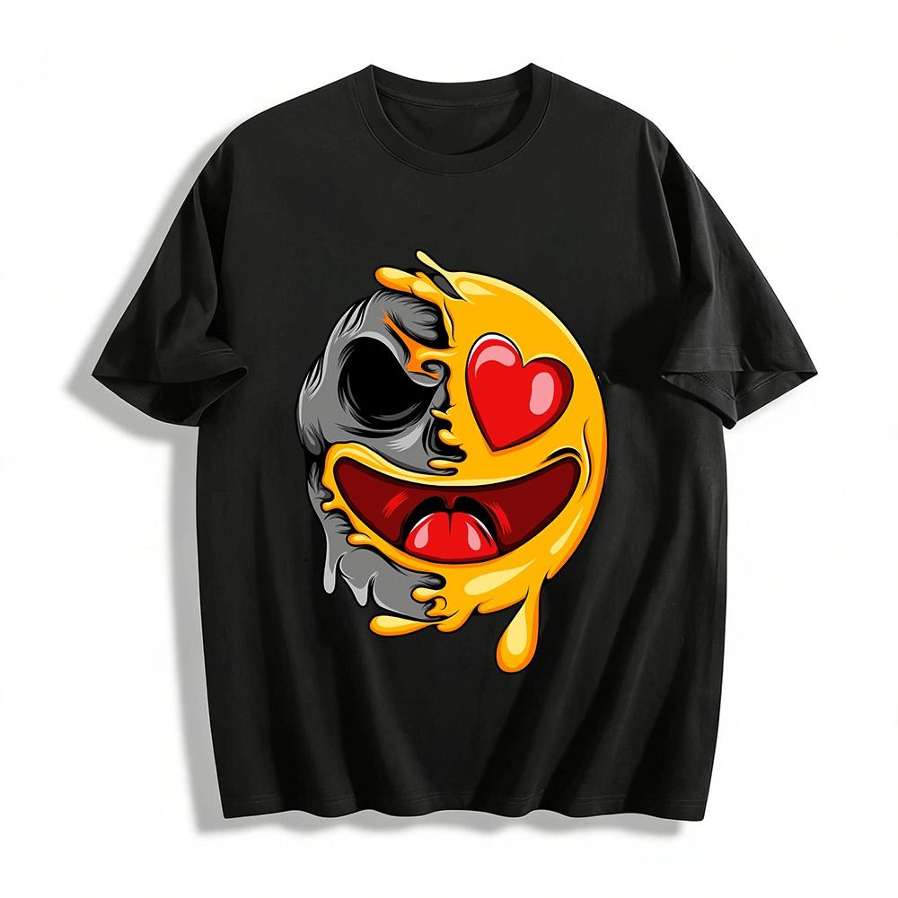 

Melting Skull Heart Eye Emoji Print Trendy Casual Short Sleeve Tee Pure cotton T-shirt XXS