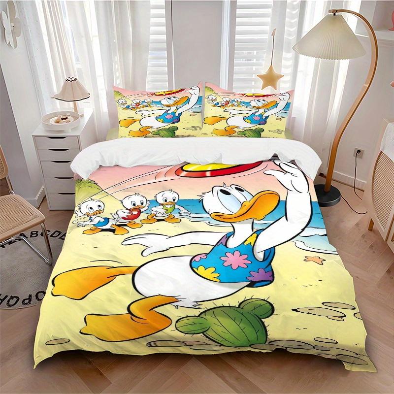 3pcs Donald Duck Family Beach Party Printed Bedding Set, Soft and Comfortable Quilt Cover for Bedroom S034
