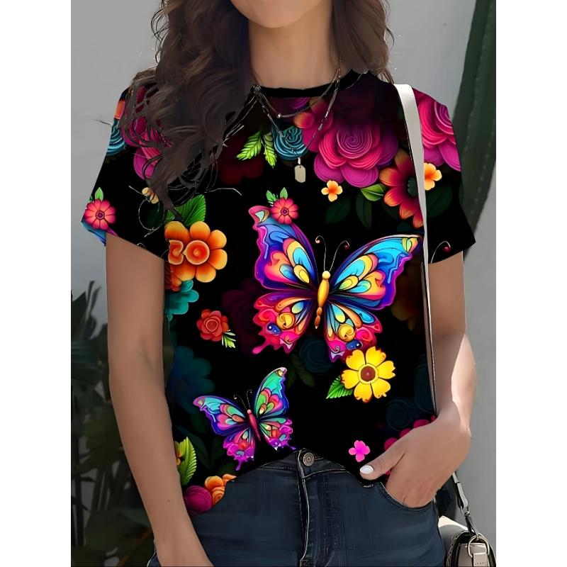 Fashion Women's Crew Neck Short Sleeve 3D Animal Color Printing Animal Short Sleeve Crew Neck T-Shirt