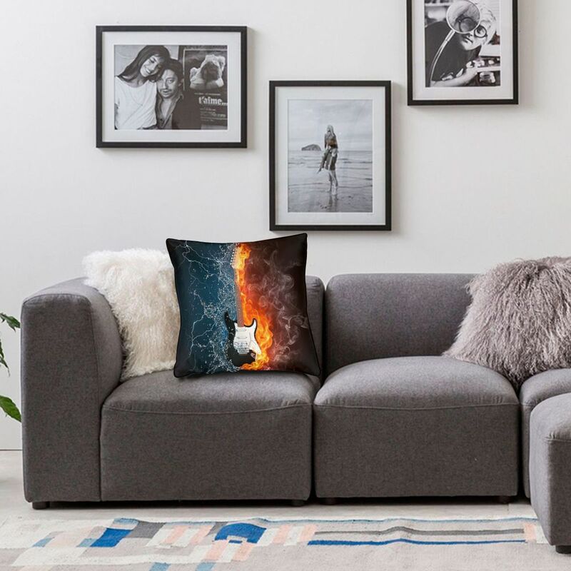 Rock Music 3D Guitar Cushion Cover 45X45 Home Decorative Print Music Note Throw Pillow Case For Sofa Double-Sided