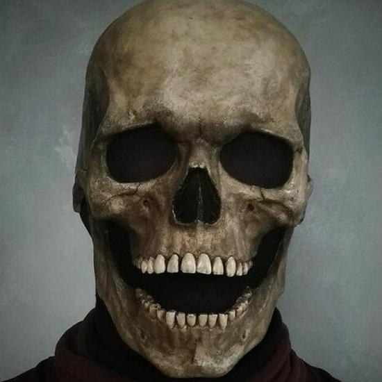 Halloween Moving Mouth Skull Mask Helmet - Full Head, Articulated Jaw