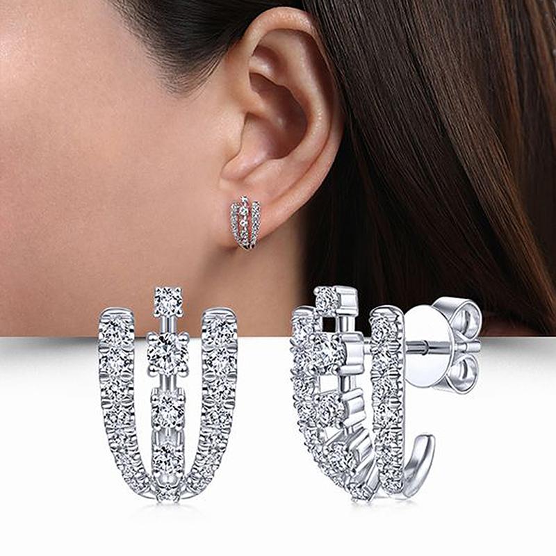 Huitan Chic Three Line Claw Stud Earrings with Sparkling White CZ Fashion Ear Piercing Accessories for Women Statement
