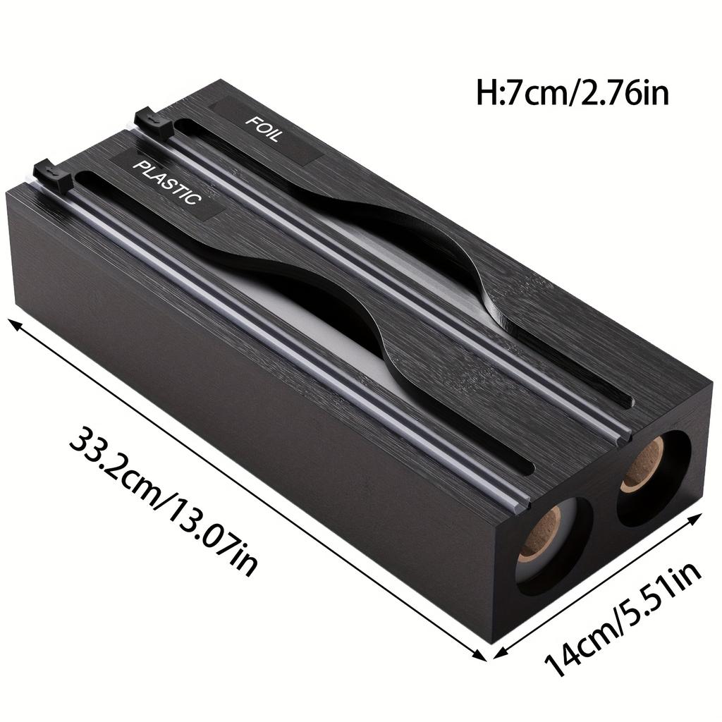 1 Stück 2-in-1 Bambus Frischhaltefolienspender mit Schneider und Etiketten, Schneiden von Frischhaltefolie, AlufolieMehrfachfach-Küchenorganizer für Frischhaltefolien, Scheiben und Wraps