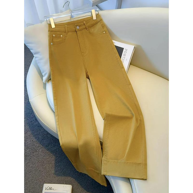 

2025 Trendy Women s Yellow Wide-Leg Cropped Jeans – Slim-Fit, American Style, Perfect for Spring & Autumn 31/3XL for 135-145 lbs