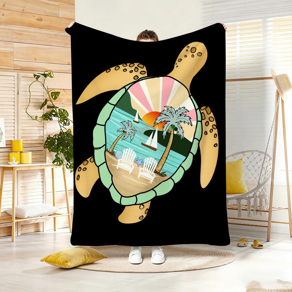 Illustration S-Summer Beach Vibes Throw Lightweight 240g Flannel Blanket Soft Skin-friendly for Summer Cooling