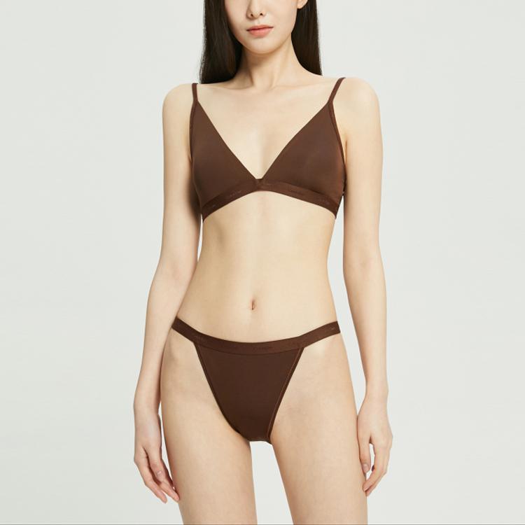 Calvin Klein Solid Removable Thin Padded Triangle Soft Cup Bra Women underwear Dark-Brown QF6758-RX2