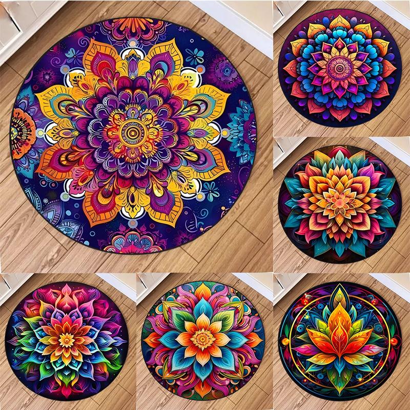Bohemia Mandala Round Carpet Living Room Geometric Ethnic Flowers Circle Rug Bedroom Anti-slip Vintage Floor Mat Home Decor