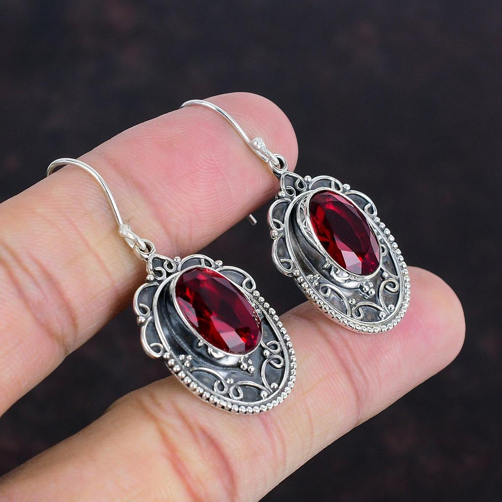 Facettierte Mosambik Granat Ohrringe Edelstein Ohrringe 925 Sterling Silber Ohrring Heilstein Schmuck Handgefertigt Vintage Ohrring Geschenke für Mama