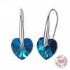 Oryginalne kolczyki ze srebra próby 925 2022 niebieskie fioletowe kryształy w kształcie serca spadek wiszące kolczyki dla kobiet piękna biżuteria na prezenty