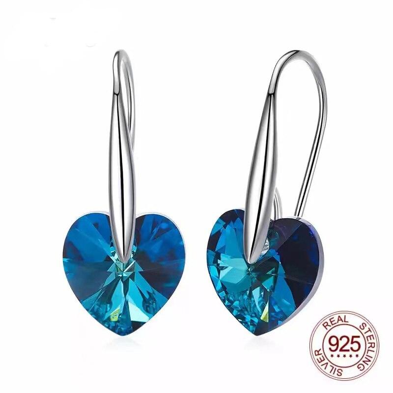 Oryginalne kolczyki ze srebra próby 925 2022 niebieskie fioletowe kryształy w kształcie serca spadek wiszące kolczyki dla kobiet piękna biżuteria na prezenty