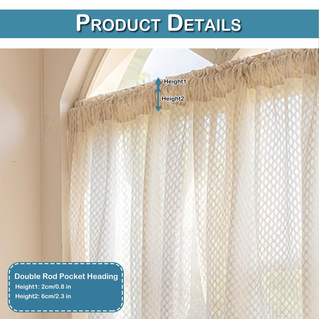 Boho Küchenvorhang Transparent Vintage Quasten Fenster Gaze Drapierung Stangentasche Transparent Stufenvorhang Volant für Wohnzimmer Heimdekor