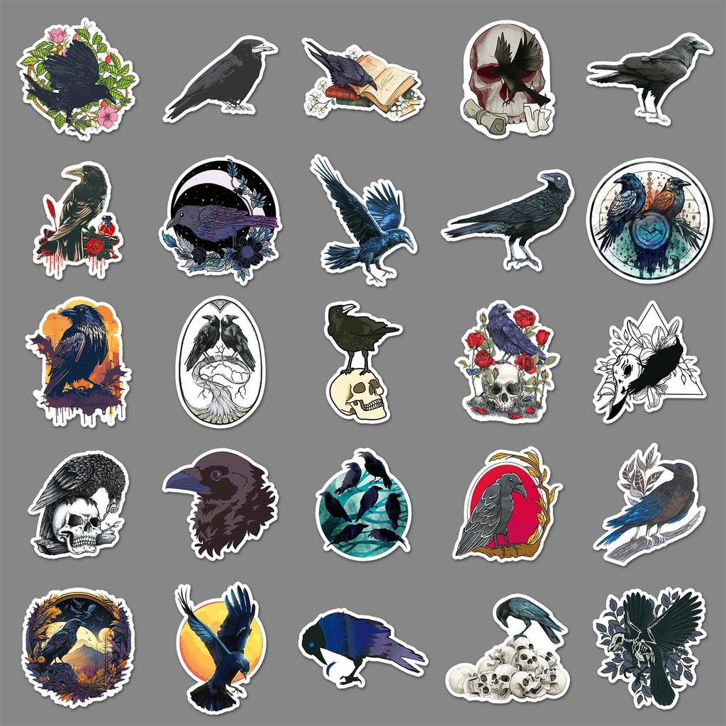 50pcs Gothic Crow Cross Halloween Waterproof Stickers for Phone Cases & Suitcases