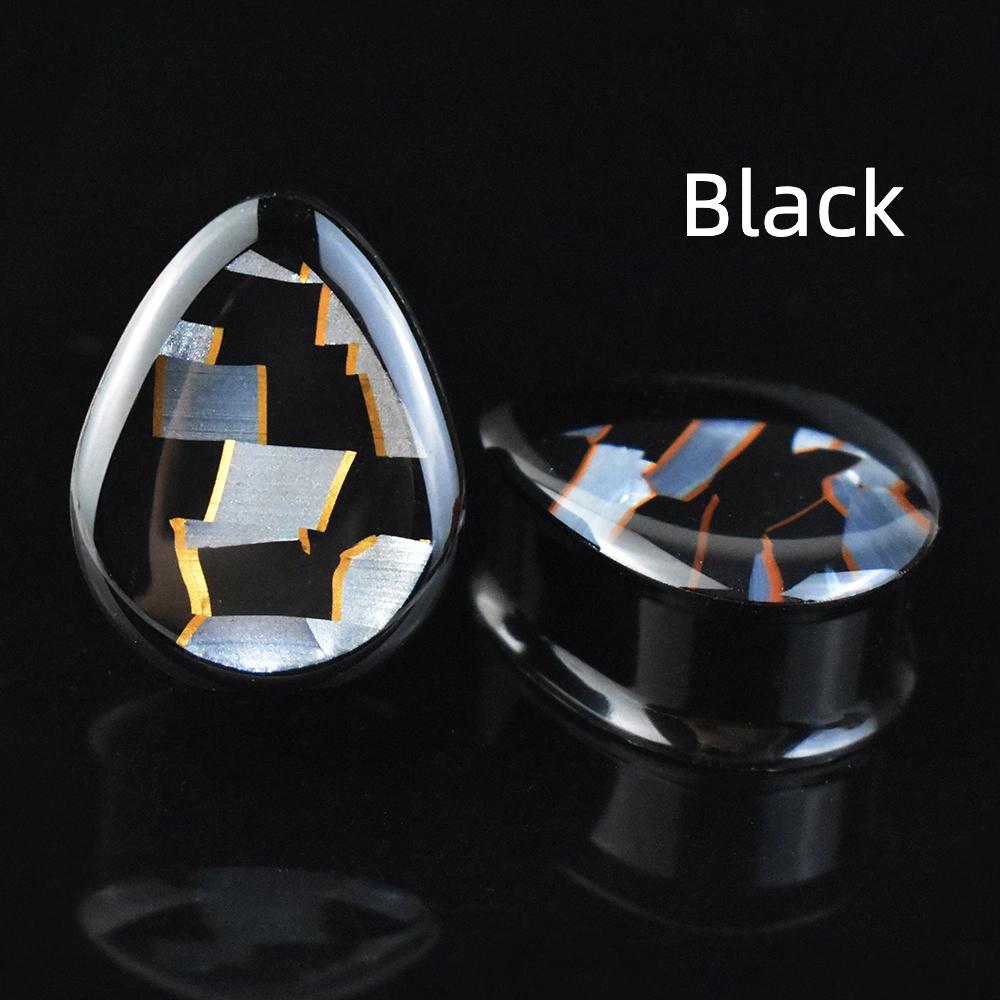 2pcs 8-50mm 1Pair Black Teardrop Double Flared Ear Tunnels and Plugs Ear Piercing Gauge Expander Stretching Tunnels Comf