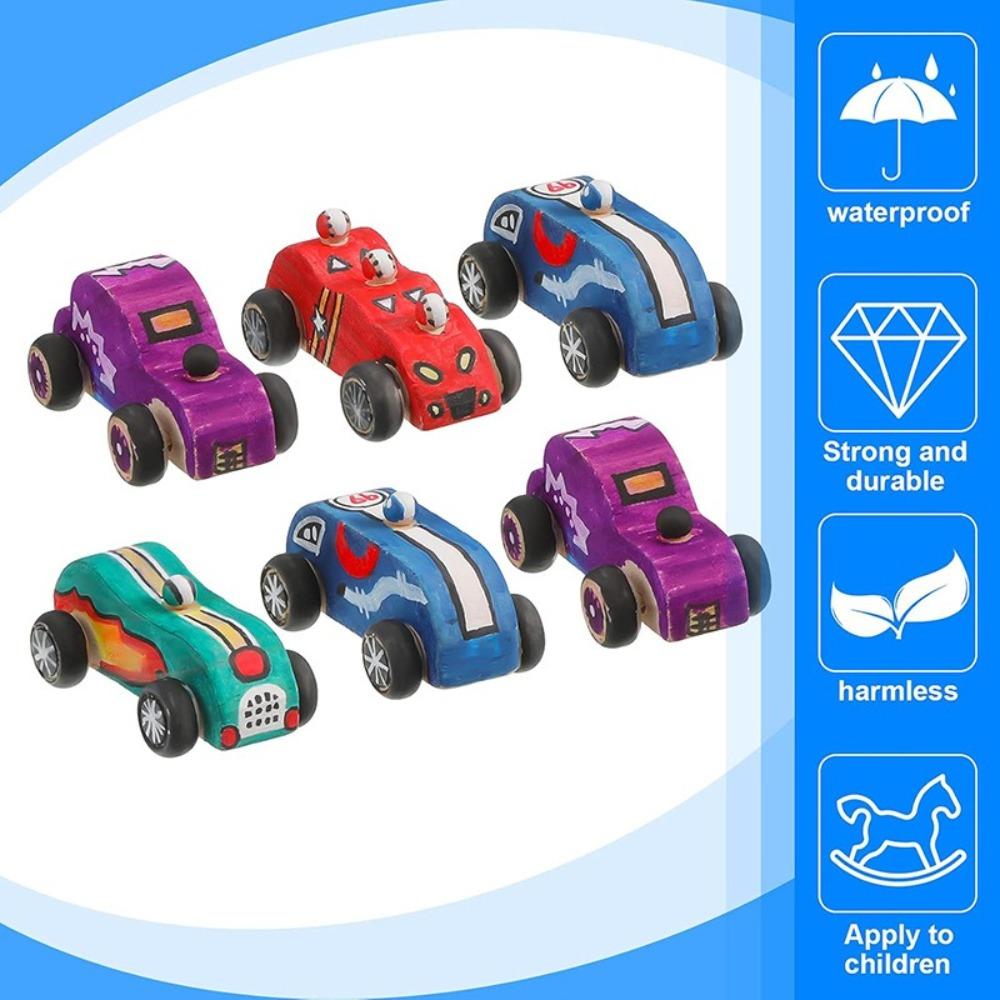 6PCS/SET Hand-crafted Graffiti Car Painting Surface Wooden Toys  Classroom Activities